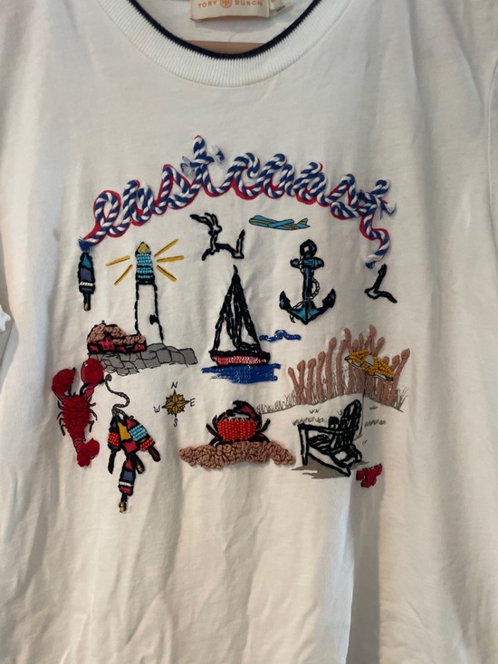 Tory Burch Tops - Tory Burch White Tee Shirt T M East Coast Nautical Top